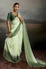 Beautiful Pista Green Satin Silk Saree with Designer Lace Border for Party Wear