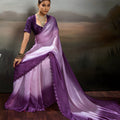 Wonderful Lavender Purple Satin Silk Saree Designer Lace Border for Party Wear