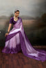 Wonderful Lavender Purple Satin Silk Saree Designer Lace Border for Party Wear