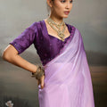 Wonderful Lavender Purple Satin Silk Saree Designer Lace Border for Party Wear