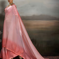 Elegant Baby Pink Satin Silk Saree with Scalloped Lace Border for Wedding