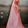 Elegant Baby Pink Satin Silk Saree with Scalloped Lace Border for Wedding