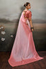 Elegant Baby Pink Satin Silk Saree with Scalloped Lace Border for Wedding