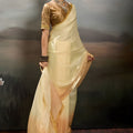 Elegant Cream Satin Silk Saree Designer Lace Border for Party Wear
