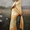 Elegant Cream Satin Silk Saree Designer Lace Border for Party Wear