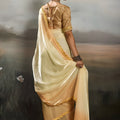 Elegant Cream Satin Silk Saree Designer Lace Border for Party Wear