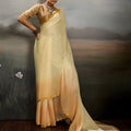 Elegant Cream Satin Silk Saree Designer Lace Border for Party Wear
