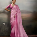 Vibrant Pink Satin Silk Saree Designer Lace Border for Party Wear