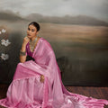 Vibrant Pink Satin Silk Saree Designer Lace Border for Party Wear