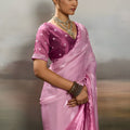 Vibrant Pink Satin Silk Saree Designer Lace Border for Party Wear
