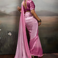 Vibrant Pink Satin Silk Saree Designer Lace Border for Party Wear