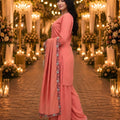 Elegant Peach Roman Simmer Embroidered Palazzo Suit Designer Dupatta for Wedding