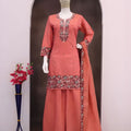 Elegant Peach Roman Simmer Embroidered Palazzo Suit Designer Dupatta for Wedding
