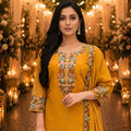 Elegant Mustard Yellow Roman Simmer Embroidered Palazzo Suit Designer Dupatta