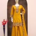 Elegant Mustard Yellow Roman Simmer Embroidered Palazzo Suit Designer Dupatta