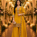 Elegant Mustard Yellow Roman Simmer Embroidered Palazzo Suit Designer Dupatta