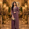 Vibrant Wine Purple Roman Simmer Embroidered Palazzo Suit Designer Dupatta
