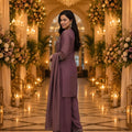 Vibrant Wine Purple Roman Simmer Embroidered Palazzo Suit Designer Dupatta
