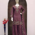 Vibrant Wine Purple Roman Simmer Embroidered Palazzo Suit Designer Dupatta