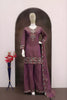 Vibrant Wine Purple Roman Simmer Embroidered Palazzo Suit Designer Dupatta