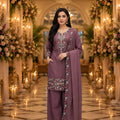 Vibrant Wine Purple Roman Simmer Embroidered Palazzo Suit Designer Dupatta