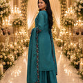 Elegant Teal Green Roman Simmer Embroidered Palazzo Suit Designer Dupatta