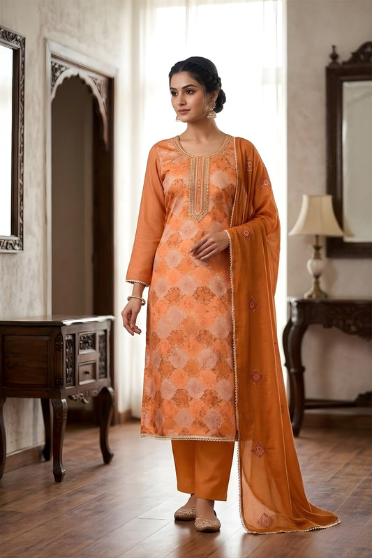 Stunning Orange Muslin Digital Printed Straight Salwar Suit with Designer Dupatta for Women
