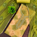 Glorious Olive Green Muslin Digital Printed Straight Salwar Suit with Designer Dupatta for Women