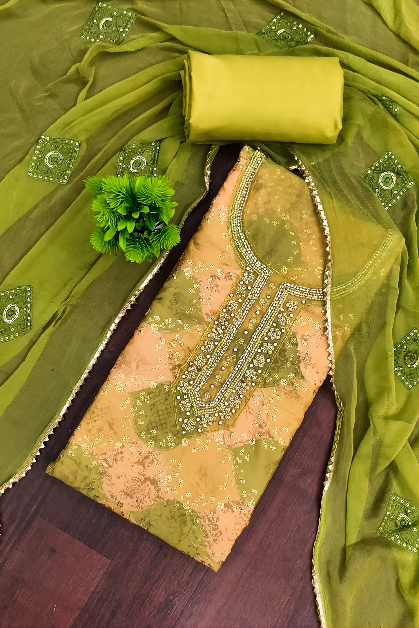 Glorious Olive Green Muslin Digital Printed Straight Salwar Suit with Designer Dupatta for Women