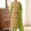 Glorious Olive Green Muslin Digital Printed Straight Salwar Suit with Designer Dupatta for Women