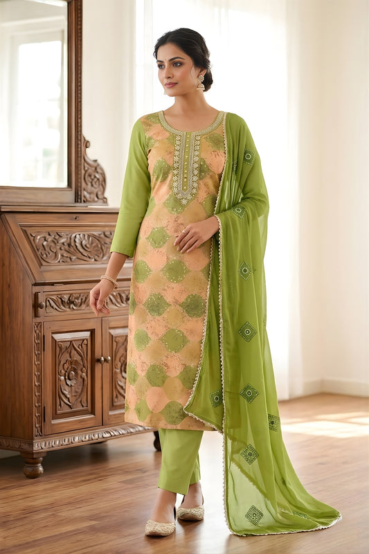 Glorious Olive Green Muslin Digital Printed Straight Salwar Suit with Designer Dupatta for Women