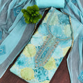 Refreshing Aqua Blue Muslin Digital Printed Straight Salwar Suit with Designer Dupatta