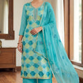 Refreshing Aqua Blue Muslin Digital Printed Straight Salwar Suit with Designer Dupatta