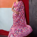 Elegant Pink Cotton Printed Saree Designer Border Matching Blouse Piece