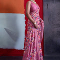Elegant Pink Cotton Printed Saree Designer Border Matching Blouse Piece
