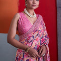 Elegant Pink Cotton Printed Saree Designer Border Matching Blouse Piece