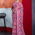 Elegant Pink Cotton Printed Saree Designer Border Matching Blouse Piece