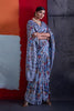 Vibrant Sky Blue Cotton Printed Saree Designer Border Matching Blouse Piece