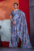 Vibrant Sky Blue Cotton Printed Saree Designer Border Matching Blouse Piece