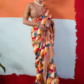 Stylish Multicolor Cotton Printed Saree Designer Border Matching Blouse Piece