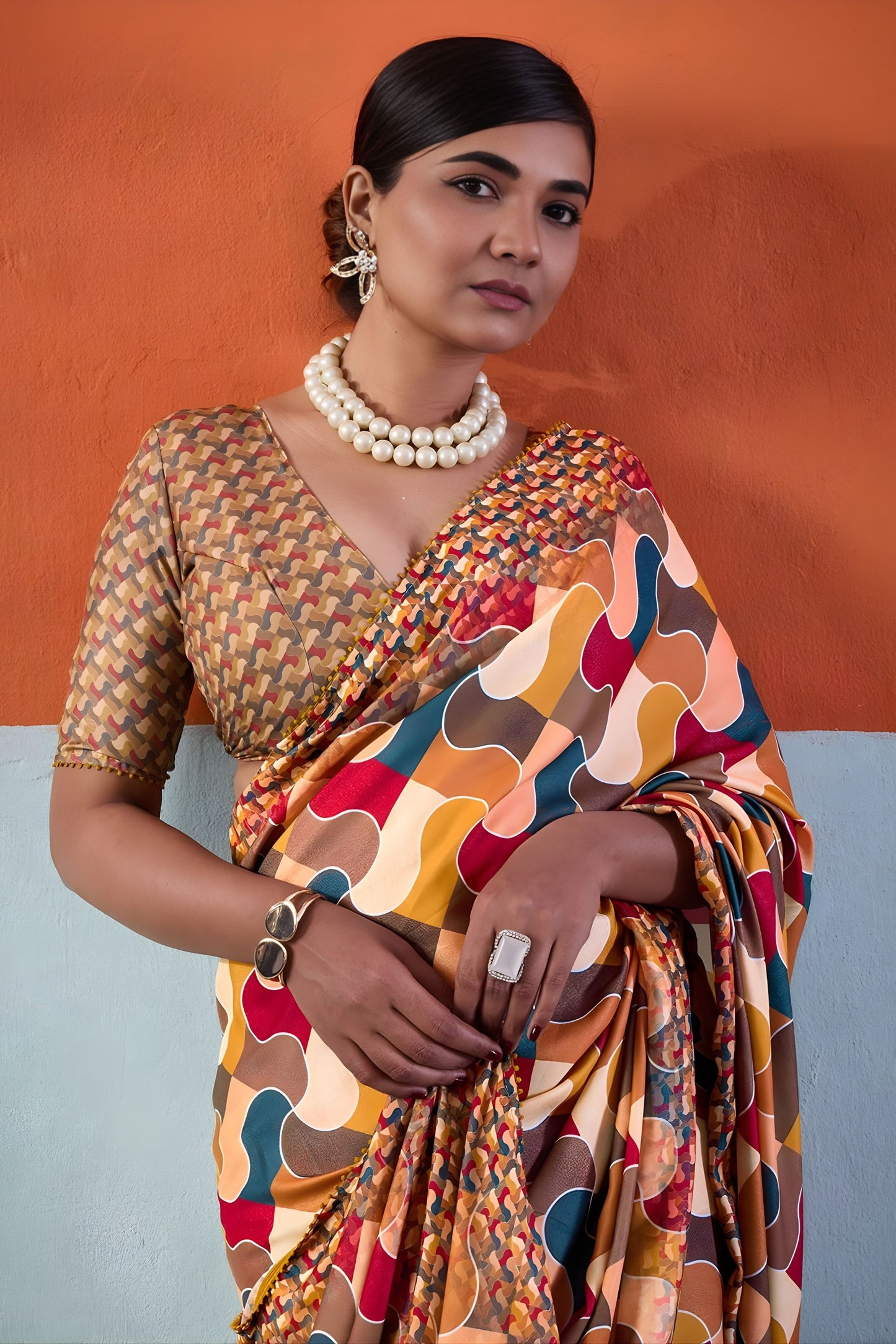 Stylish Multicolor Cotton Printed Saree Designer Border Matching Blouse Piece