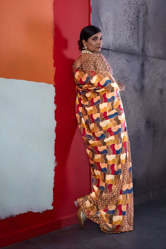 Stylish Multicolor Cotton Printed Saree Designer Border Matching Blouse Piece