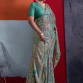 Elegant Sea Green Cotton Printed Saree Designer Border Matching Blouse Piece
