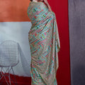 Elegant Sea Green Cotton Printed Saree Designer Border Matching Blouse Piece