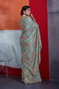 Elegant Sea Green Cotton Printed Saree Designer Border Matching Blouse Piece