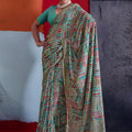Elegant Sea Green Cotton Printed Saree Designer Border Matching Blouse Piece