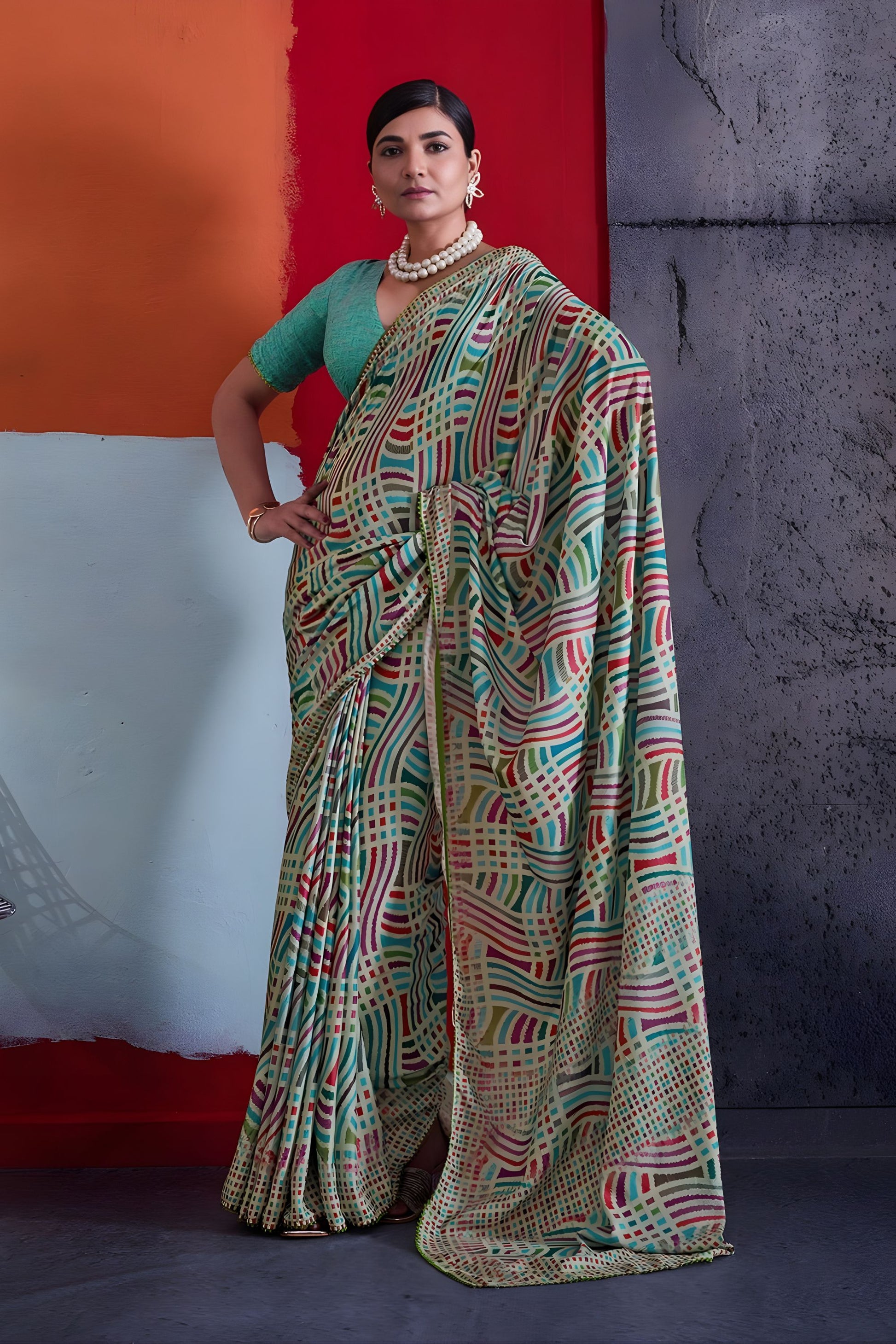 Elegant Sea Green Cotton Printed Saree Designer Border Matching Blouse Piece