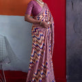 Beautiful Pink Cotton Printed Saree Designer Border Matching Blouse Piece