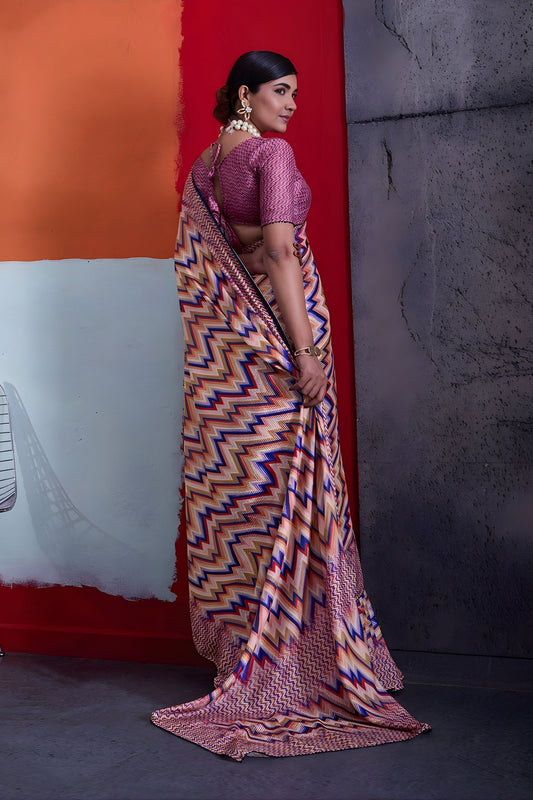 Beautiful Pink Cotton Printed Saree Designer Border Matching Blouse Piece