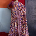 Beautiful Pink Cotton Printed Saree Designer Border Matching Blouse Piece